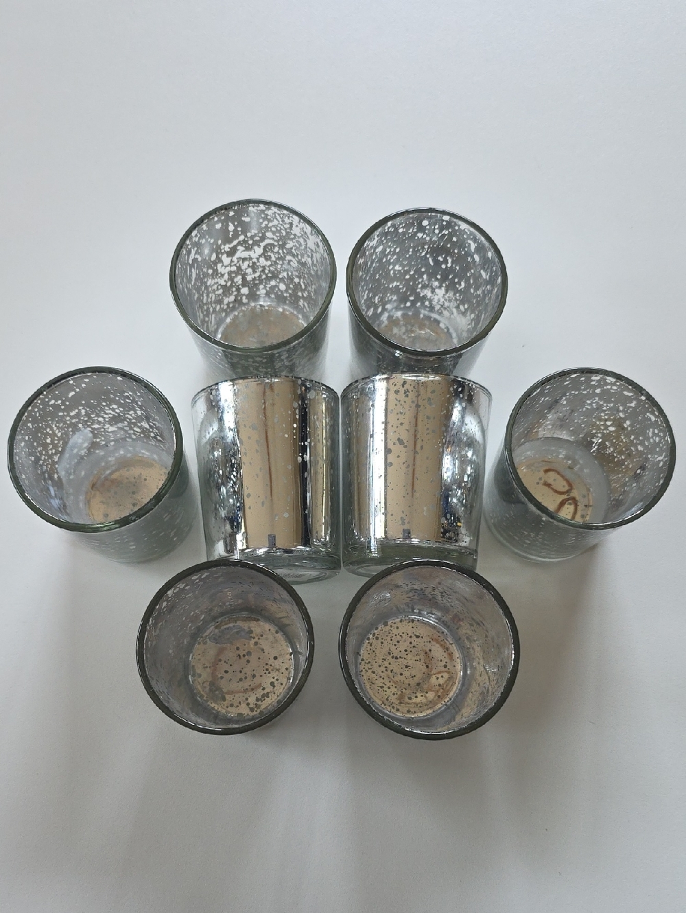 Candle Holder - Set of Eight Silver Antique Glass Votive Holders